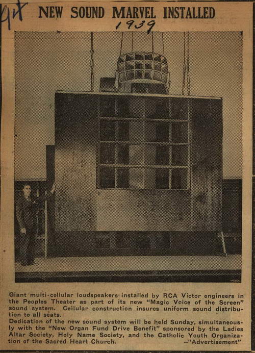 Peoples Theatre - 1939 ARTICLE ON SPEAKERS
